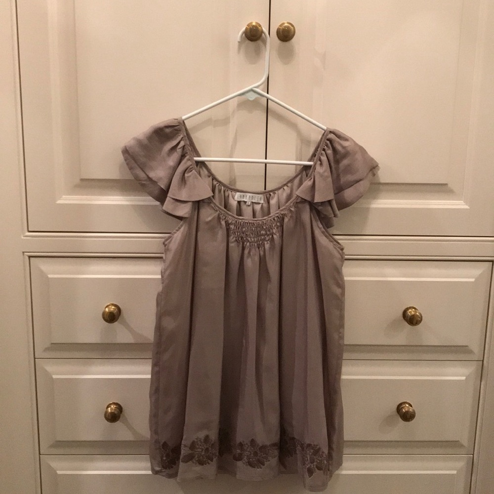 Lynn Adler mushroom colored lined 100% silk blouse